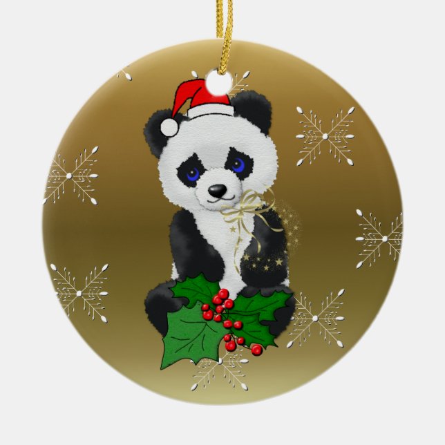 Ornamento De Cerâmica Panda do Natal (Frente)
