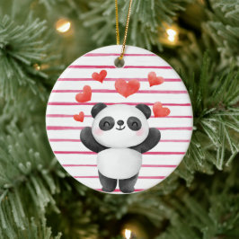 Ornamento De Cerâmica Panda e Corações Bonitos