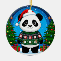 Panda Fofa de Suéter de Natal Usa Chapéu de Papai