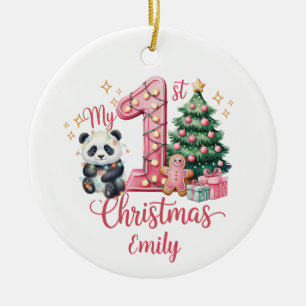 Ornamento De Cerâmica Panda Fofa Rosa Meu Primeiro Natal Personalizado