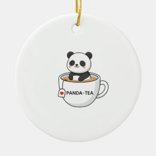 Ornamento De Cerâmica Panda Fofo Sentado Em Uma Xícara De Chá
