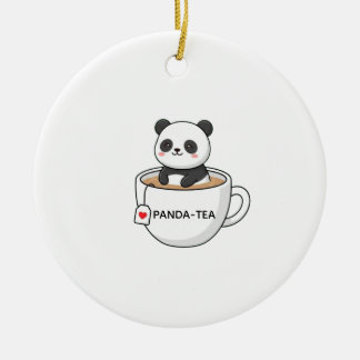 Ornamento De Cerâmica Panda Fofo Sentado Em Uma Xícara De Chá
