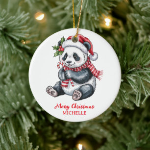 Ornamento De Cerâmica Panda Urso Bonito Natal Personalizado