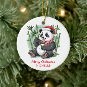Ornamento De Cerâmica Panda Urso Natal Feliz Personalizado