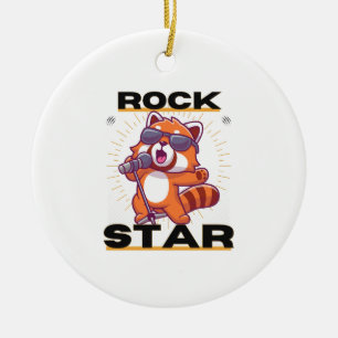 Ornamento De Cerâmica Panda Vermelha: Rock Star