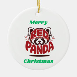 Ornamento De Cerâmica Panda Vermelho Feliz Natal
