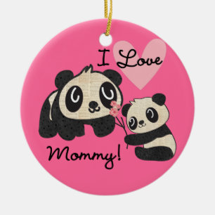 Ornamento De Cerâmica Pandas eu amo mamães