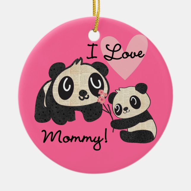 Ornamento De Cerâmica Pandas eu amo mamães (Frente)