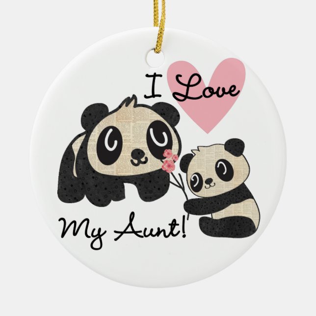 Ornamento De Cerâmica Pandas eu amo minha tia (Frente)
