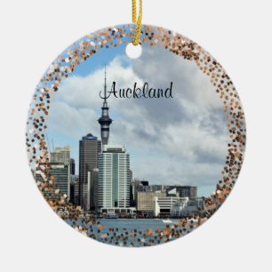 Ornamento De Cerâmica Panorama da Cidade de Auckland, legendado,