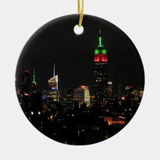 Ornamento De Cerâmica Panorama de NYC: Edifício Emp St Cores de Natal