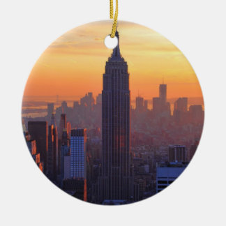 Ornamento De Cerâmica Panorama de NYC: Emp St Bldg Pôr do Sol Laranja
