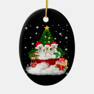 Ornamento De Cerâmica Pão Cão Fuppies Malteses Está Presente No Natal