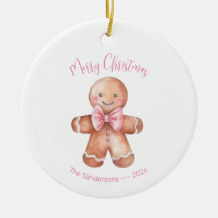Ornamento De Cerâmica Pão de Ganha Rosa - Natal