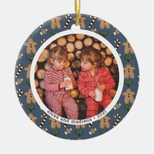 Ornamento De Cerâmica Pão-de-gengala e canas-doces Foto Natal Ornam