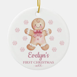 Ornamento De Cerâmica Pão de Mel Personalizado Primeiro Natal da Menina