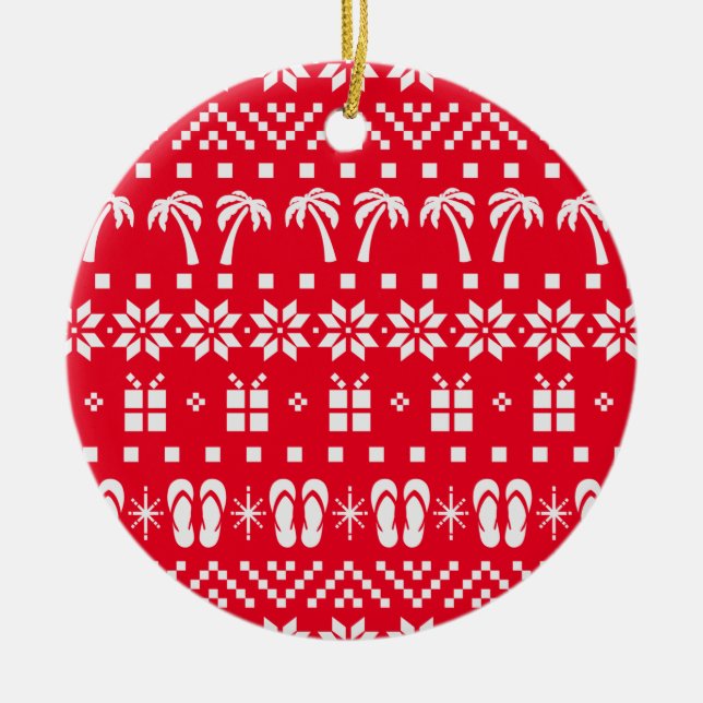 Ornamento De Cerâmica Pão de Praia da Sweater Feia de Natal (Frente)