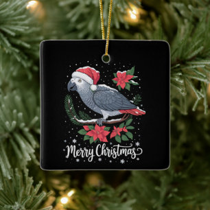 Ornamento De Cerâmica Papagaio Africano Cinzento de Natal