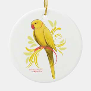 Ornamento De Cerâmica Papagaio amarelo de Ringneck do indiano