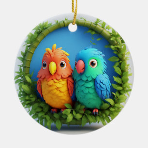 Ornamento De Cerâmica Papagaios de Desenho Animado Coloridos