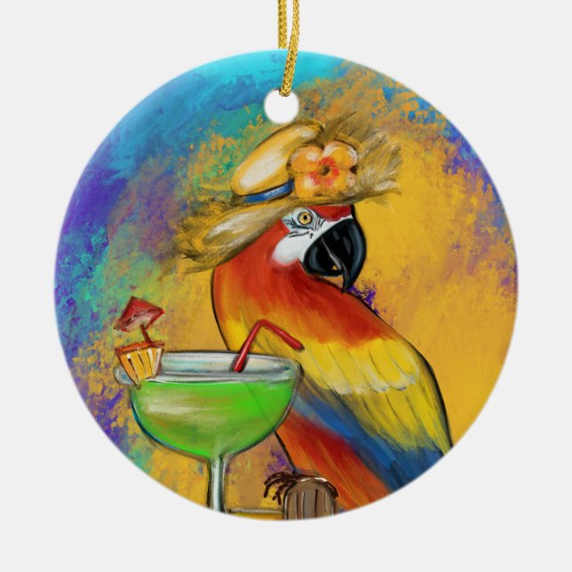 Ornamento De Cerâmica Papagaios de Festa (Frente)