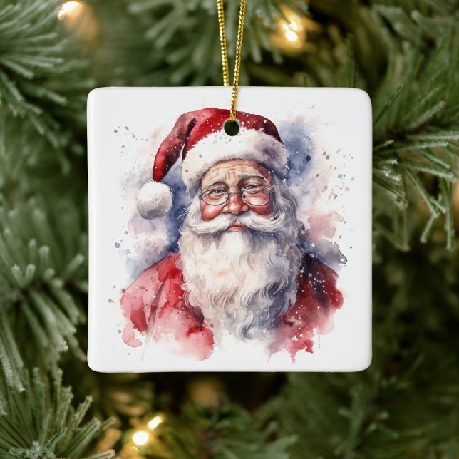 Ornamento De Cerâmica Papai Noel (Watercolor painting of a portrait of Santa Claus Christmas Ornament!)