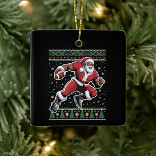 Ornamento De Cerâmica Papai Noel Afro-Americano Futebol Camisa Feia de N
