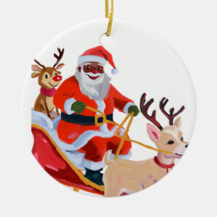 Ornamento De Cerâmica Papai Noel afro e amigos