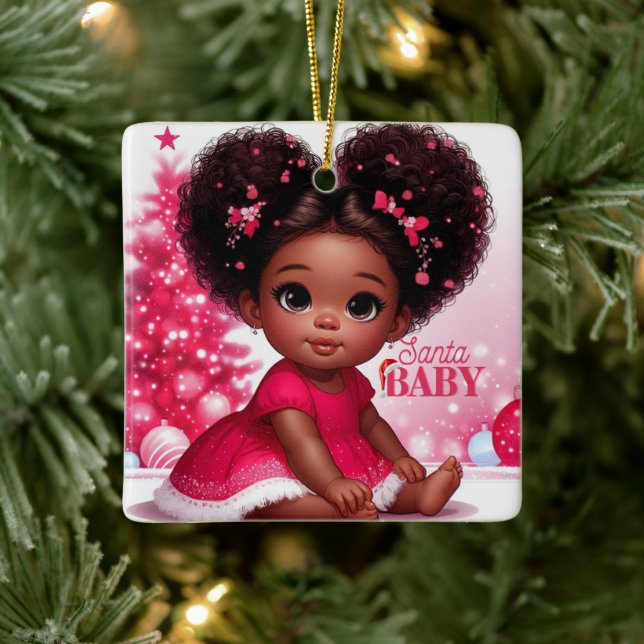Ornamento De Cerâmica Papai noel Afro Puff Criança Natal (Árvore)