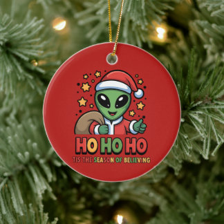 Ornamento De Cerâmica Papai Noel Alien Divertido