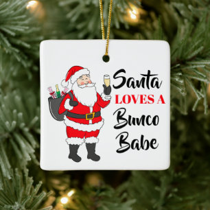 Ornamento De Cerâmica Papai Noel Ama Uma Babe Bunco Vinho Engraçado Pers
