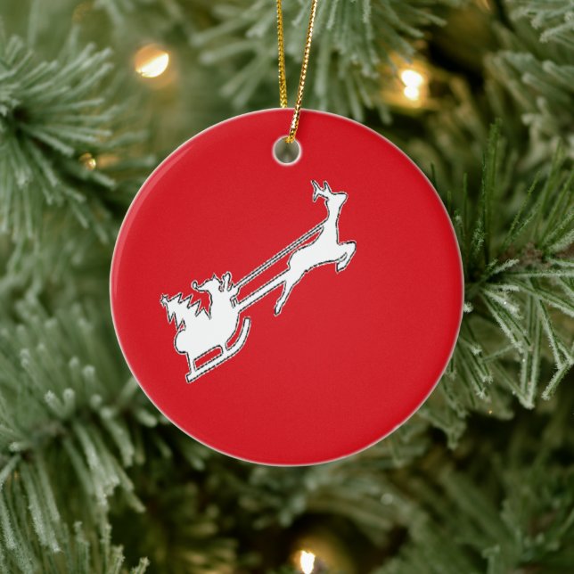 Ornamento De Cerâmica Papai Noel andando bronca com renas (Árvore)