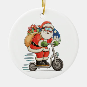 Ornamento De Cerâmica Papai Noel Andando de Patinete Natal Família Combi