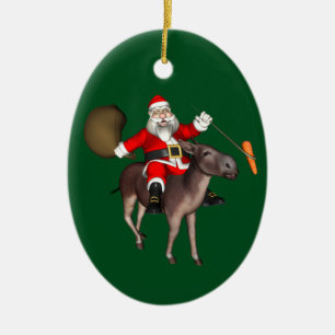 Ornamento De Cerâmica Papai Noel Andando Em Donkey
