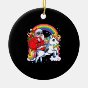 Ornamento De Cerâmica Papai Noel Andando no Unicórnio Engraçado Natal