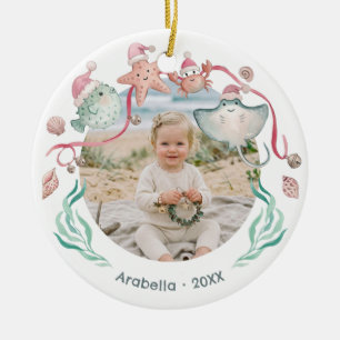 Ornamento De Cerâmica Papai Noel Animal Marinho Costeiro Foto de Natal