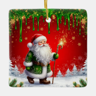 Ornamento De Cerâmica Papai Noel Através da Paisagem Natalícia Nevada