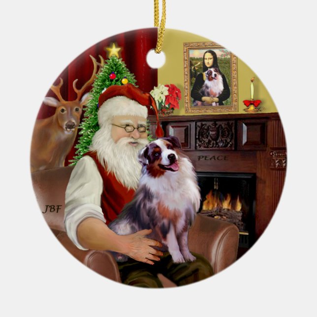 Ornamento De Cerâmica Papai Noel - Aussie Shepherd 1 (Frente)