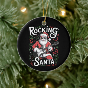 Ornamento De Cerâmica Papai Noel Balançando Natal Rock Guitar Natal Feri