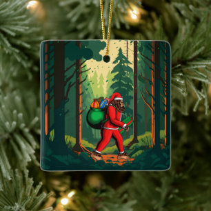 Ornamento De Cerâmica Papai Noel Bigfoot Saco de Presentes
