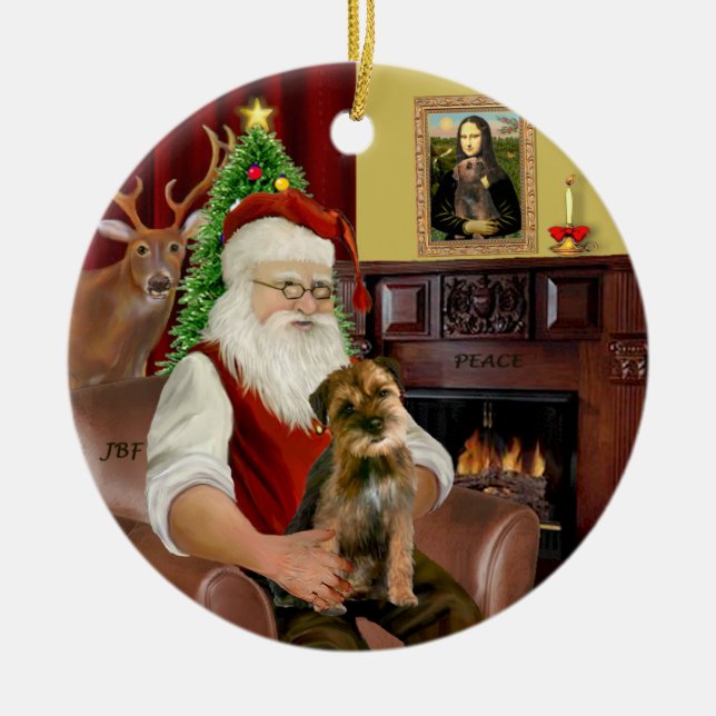 Ornamento De Cerâmica Papai Noel - Border Terrier 1 (Frente)