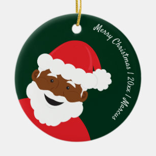 Ornamento De Cerâmica Papai Noel Brown Skin Name Ano Feliz Natal