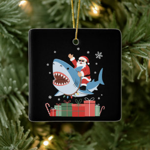 Ornamento De Cerâmica Papai Noel Cavalgando Camisa de Natal de Tubarão F