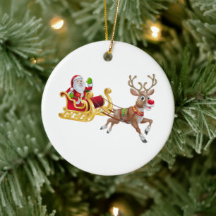 Ornamento De Cerâmica Papai Noel cavalgando em trenó