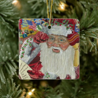 Ornamento De Cerâmica Papai Noel Clássico - Verificando Duas Vezes 2 Lad
