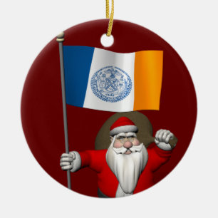 Ornamento De Cerâmica Papai Noel com a bandeira da Nova Iorque NY