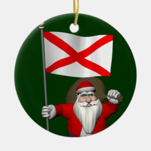 Ornamento De Cerâmica Papai Noel com a bandeira de Alabama