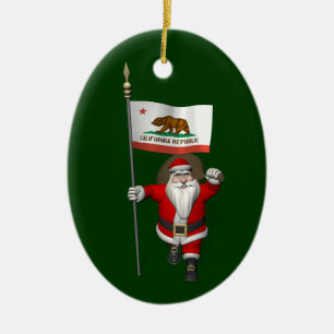 Ornamento De Cerâmica Papai Noel com a bandeira de Califórnia