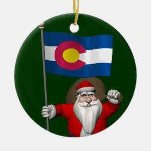 Ornamento De Cerâmica Papai Noel com a bandeira de Colorado