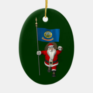 Ornamento De Cerâmica Papai Noel com a bandeira de Idaho